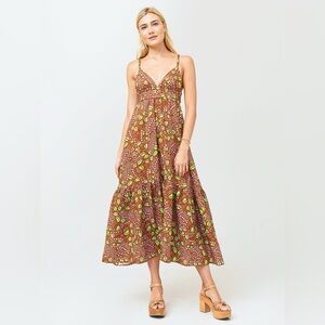 ALC Rhodes Women’s 100% Linen Cutout Floral Maxi Dress in Bronze size 2